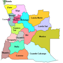 Mapa de Angola com as 18 Províncias